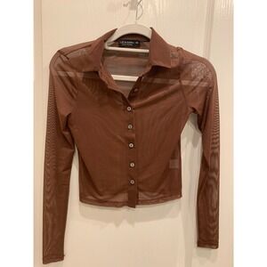 Liz & Sara‎ Shear Brown Cropped long sleeve button down Sz XS